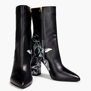 Valentino Leather Rose Print Boots New